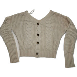 Moon & Madison Beige Button Cropped Cable Knit Sweater Size S